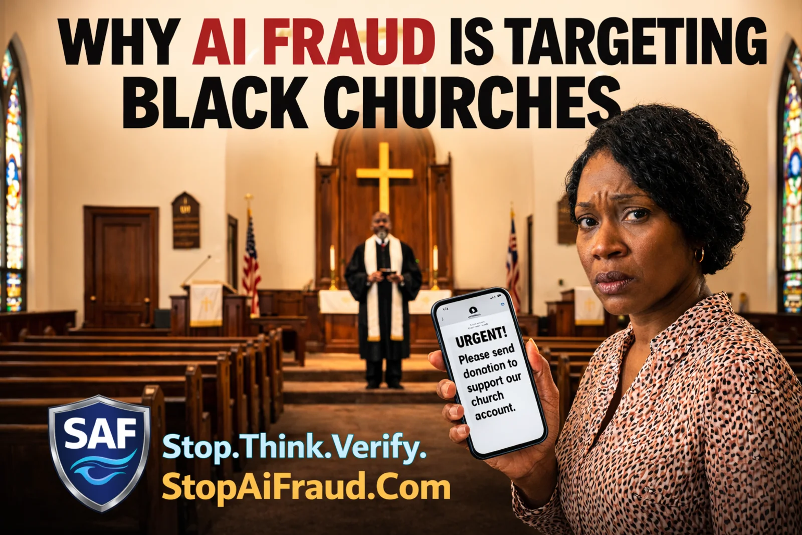 Why AI Fraud Is Targeting Black Churches - Church community safety awareness - Stop Think Verify StopAiFraud.com